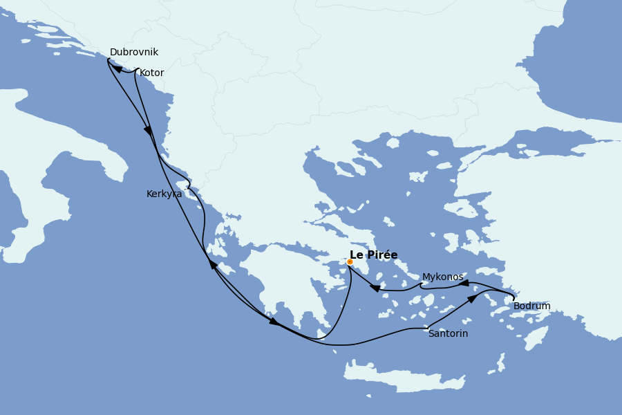 Itinéraire de la croisière Îles Grecques, Adriatique et Turquie - Méditerranée Orientale 10 jours à bord du Scarlet Lady