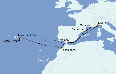 Itinéraire de la croisière Méditerranée 14 jours à bord du Costa Pacifica