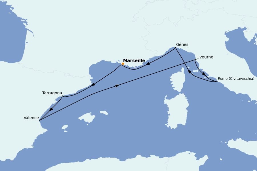 Itinéraire de la croisière Méditerranée 7 jours à bord du MSC Splendida