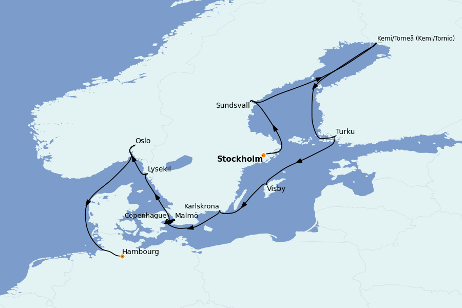 Itinéraire de la croisière Mer Baltique - Russie - Mer du Nord 14 jours à bord du Seven Seas Voyager