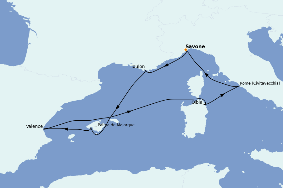 Itinéraire de la croisière Méditerranée Occidentale 7 jours à bord du Costa Pacifica