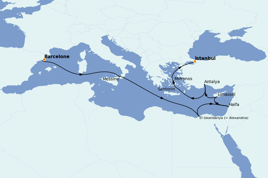 Itinéraire de la croisière Grèce & Adriatique 14 jours à bord du Seven Seas Grandeur