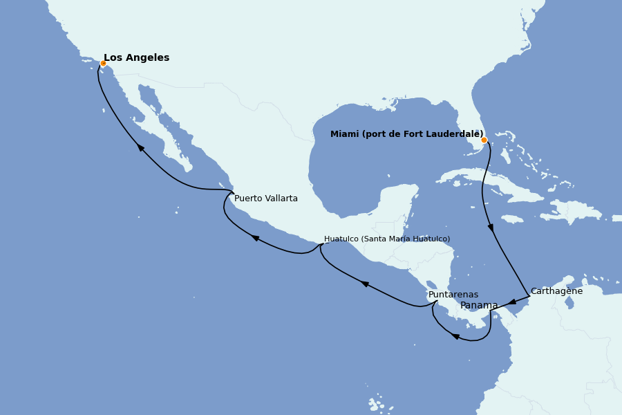 Itinéraire de la croisière Tour du Monde 2024 14 jours à bord du Island Princess