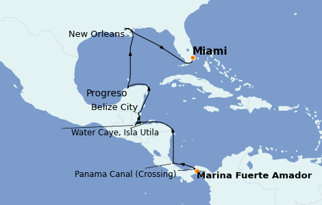 Itinéraire de la croisière Caraïbes de l'Ouest 16 jours à bord du Le Boréal