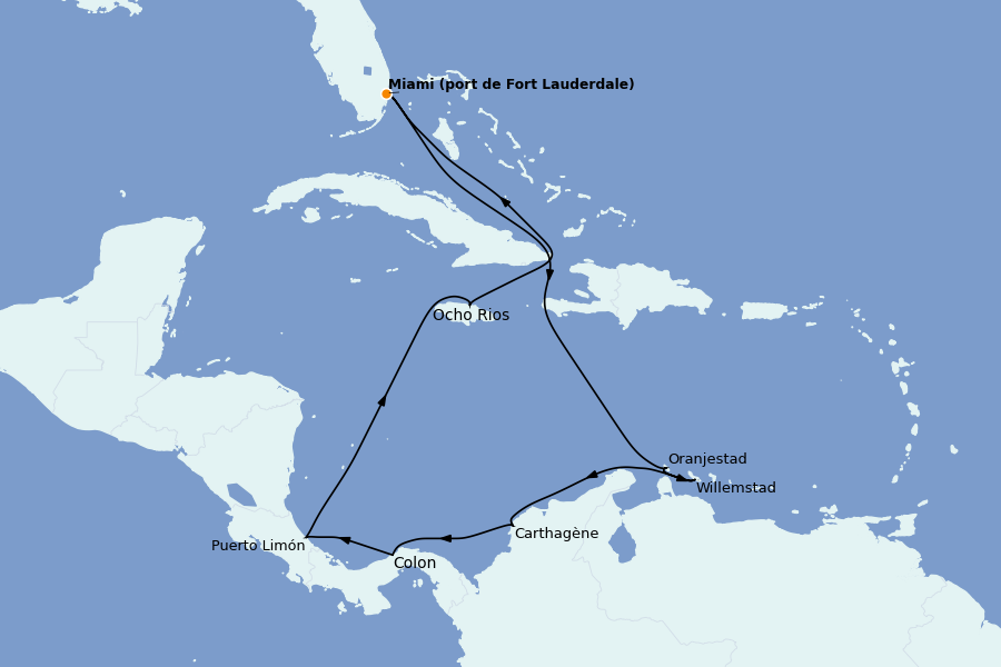 Itinéraire de la croisière Caraïbes de l'Ouest - Mexique, Cuba, Jamaïque 12 jours à bord du Caribbean Princess
