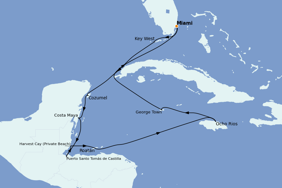 Itinéraire de la croisière Caraïbes de l'Est (Antilles) 12 jours à bord du Seven Seas Grandeur