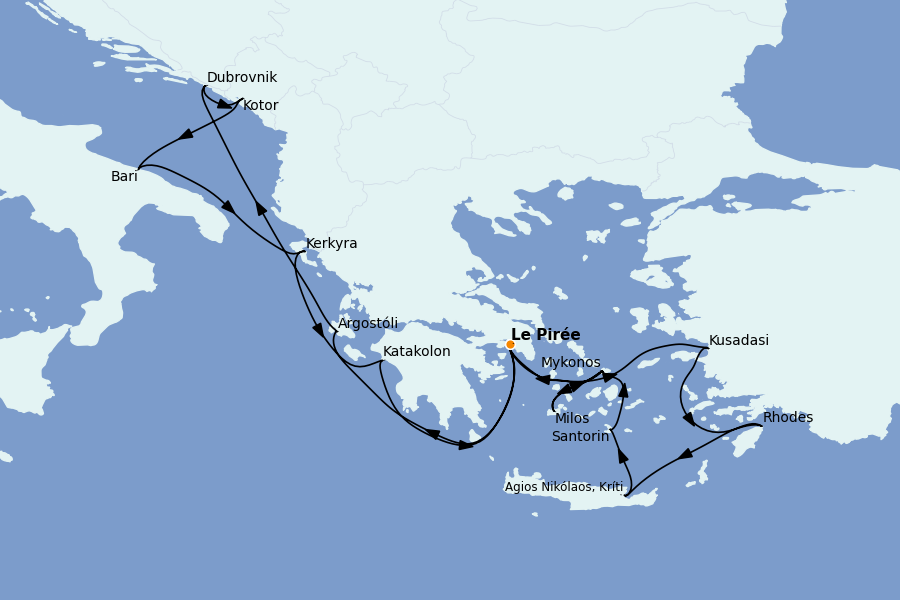 Itinéraire de la croisière Méditerranée Occidentale 14 jours à bord du Celestyal Journey