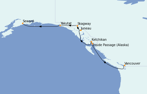 Itinéraire de la croisière Alaska 7 jours à bord du Norwegian Jewel