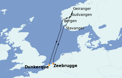 Itinéraire de la croisière Croisière Fjords de Norvège 7 jours à bord du MS World Explorer