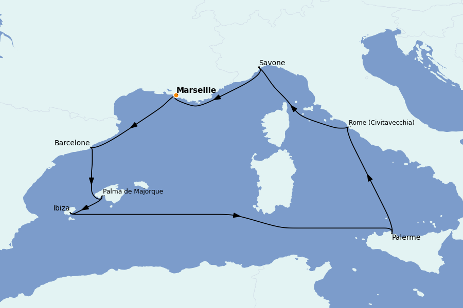 Itinéraire de la croisière Méditerranée 8 jours à bord du Costa Toscana