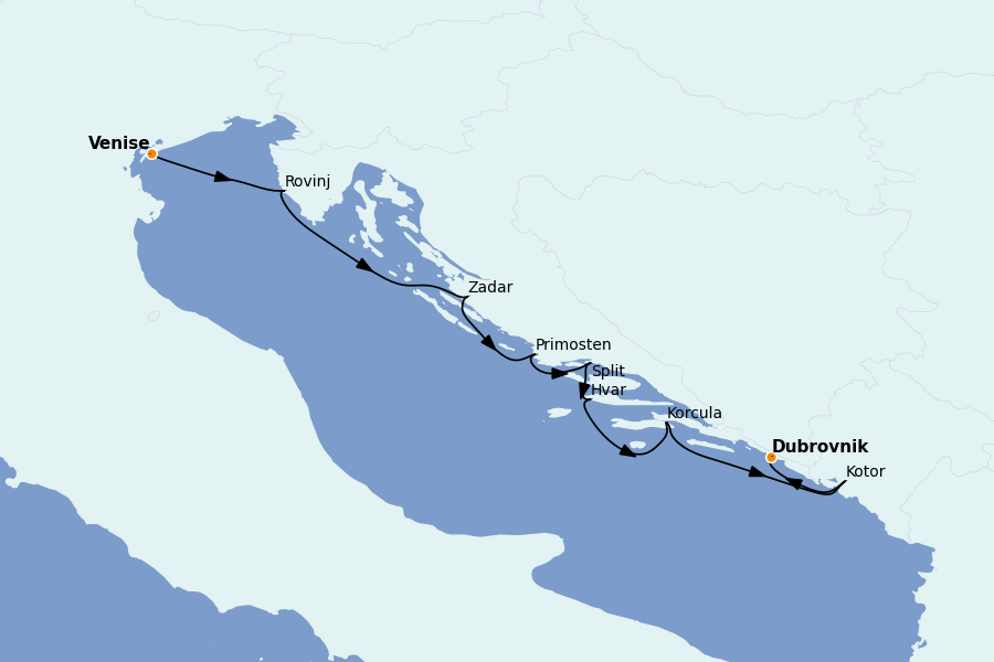 Itinéraire de la croisière Îles Grecques, Adriatique et Turquie - Méditerranée Orientale 7 jours à bord du Le Bougainville