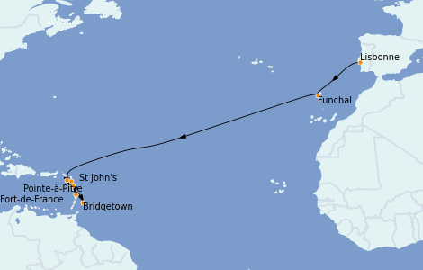 Itinéraire de la croisière Caraïbes de l'Est 14 jours à bord du Seabourn Ovation
