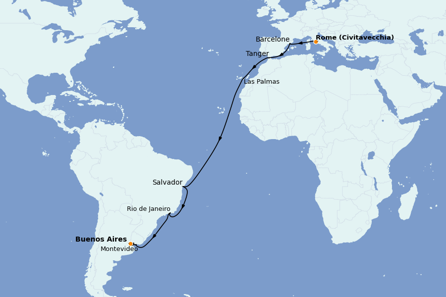 Itinerario del crucero TRASATLÁNTICOS 18 días a bordo del MSC Fantasia