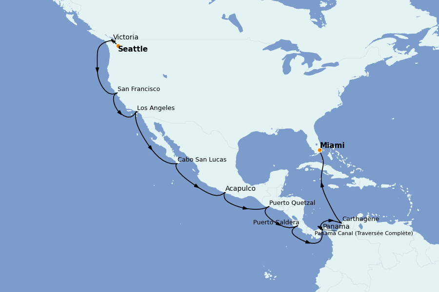 Itinéraire de la croisière Caraïbes de l'Est (Antilles) 21 jours à bord du Norwegian Joy