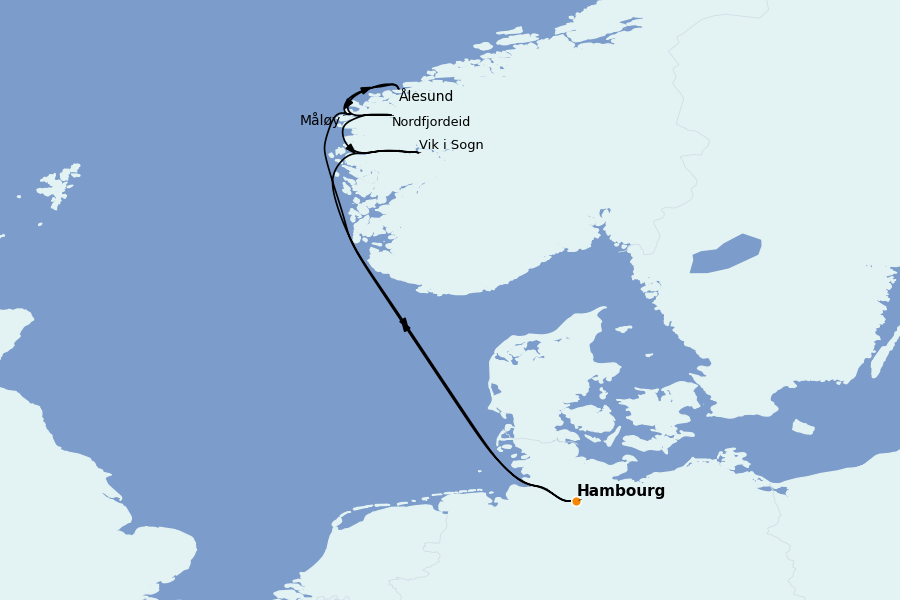 Itinéraire de la croisière Fjords & Norvège 7 jours à bord du Costa Favolosa
