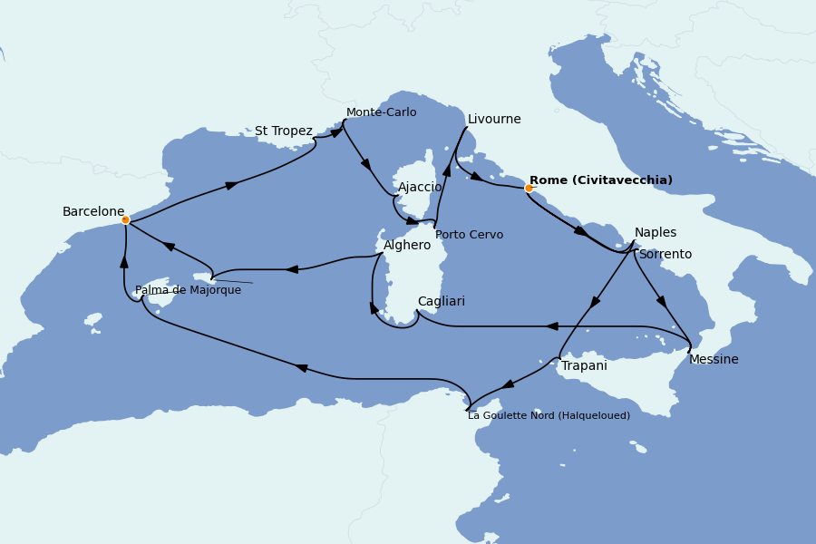 Itinerario del crucero Mediterráneo Occidental 21 días a bordo del Explora II