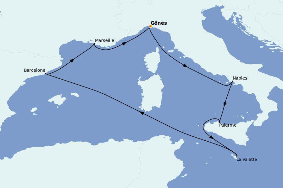 Itinéraire de la croisière Méditerranée Occidentale 7 jours à bord du MSC Seaview