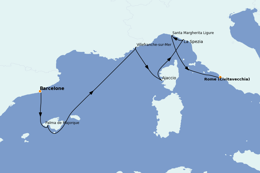 Itinéraire de la croisière Méditerranée Occidentale 7 jours à bord du Voyager of the Seas