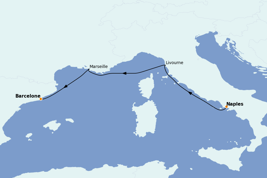 Itinéraire de la croisière Méditerranée Occidentale 3 jours à bord du MSC Seaside