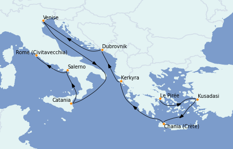 Itinéraire de la croisière Méditerranée 10 jours à bord du Marina