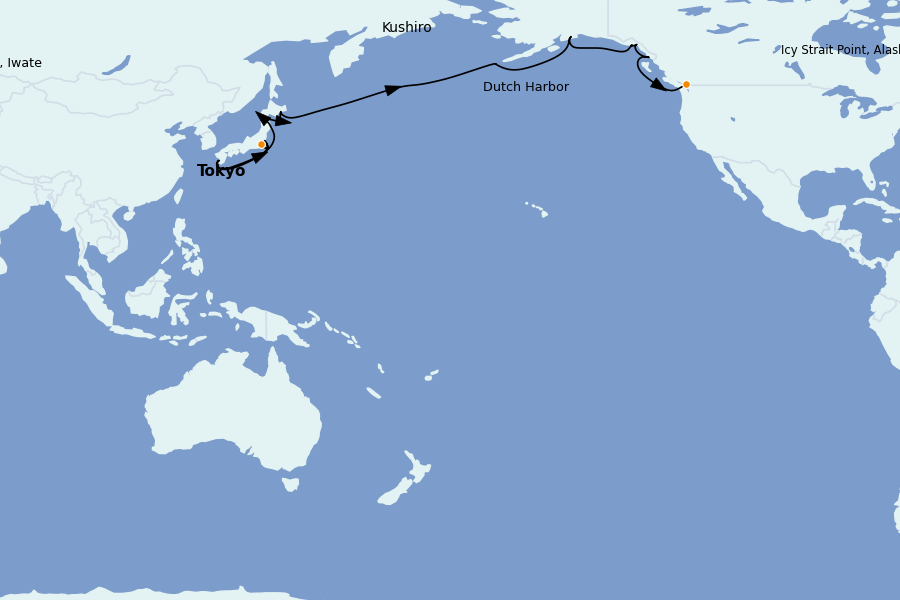 Itinéraire de la croisière Alaska, Canada et Glacières 19 jours à bord du Seven Seas Explorer