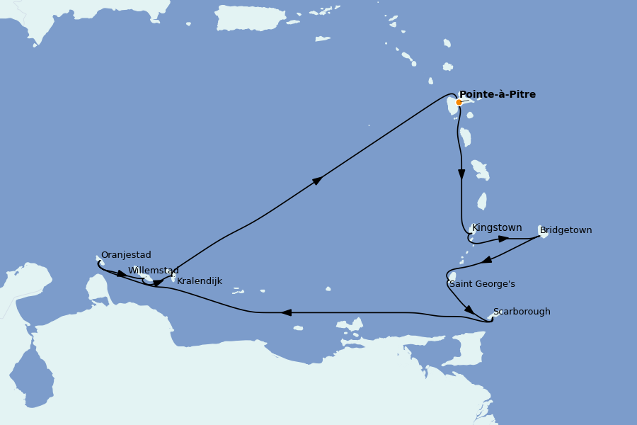 Itinéraire de la croisière Caraïbes de l'Est (Antilles) 10 jours à bord du Renaissance