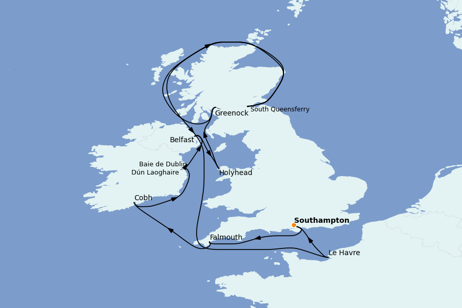 Itinéraire de la croisière Îles Britanniques 12 jours à bord du Majestic Princess
