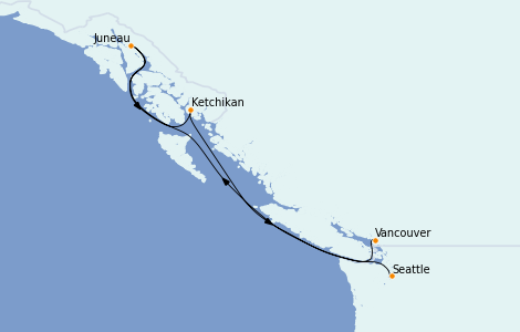 Itinéraire de la croisière Alaska 5 jours à bord du Crown Princess