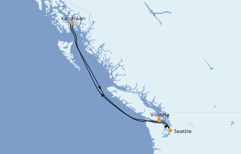 Itinéraire de la croisière Alaska 5 jours à bord du Norwegian Sun