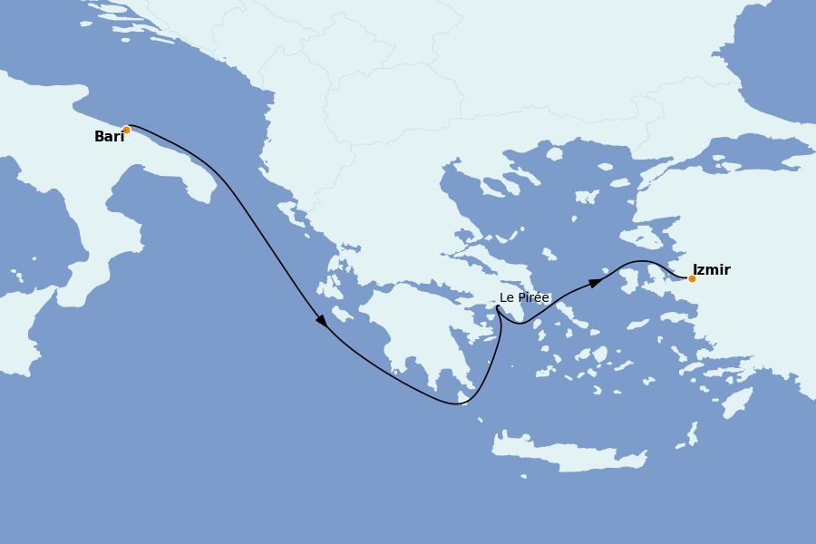 Itinéraire de la croisière Îles Grecques, Adriatique et Turquie - Méditerranée Orientale 3 jours à bord du MSC Sinfonia