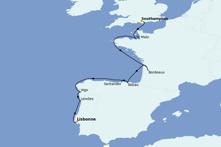 Itinéraire de la croisière Méditerranée Occidentale 12 jours à bord du Silver Dawn