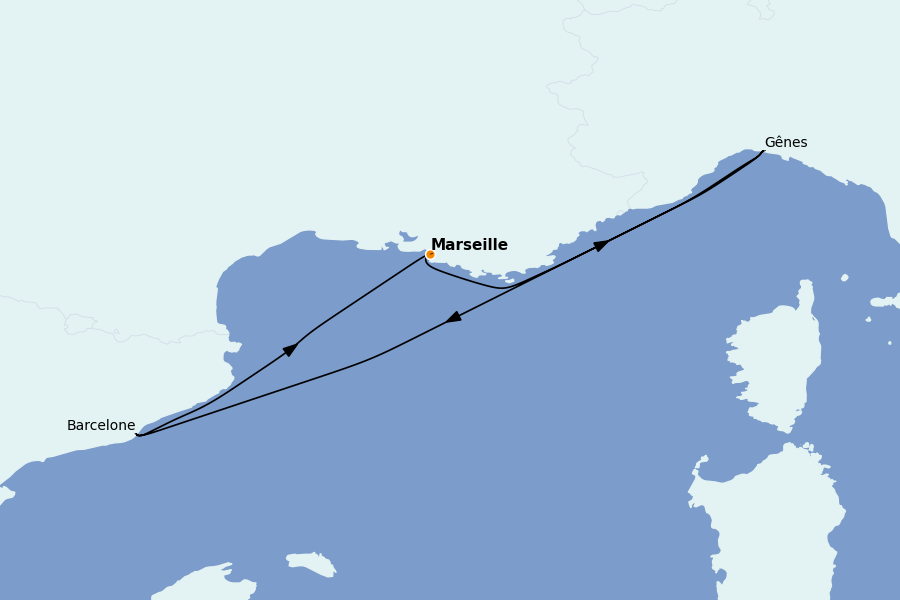 Itinéraire de la croisière Méditerranée Occidentale 4 jours à bord du MSC Splendida
