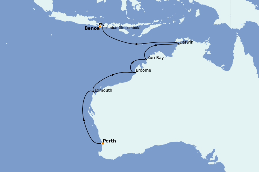 Itinéraire de la croisière Australie 2026 13 jours à bord du Seabourn Sojourn
