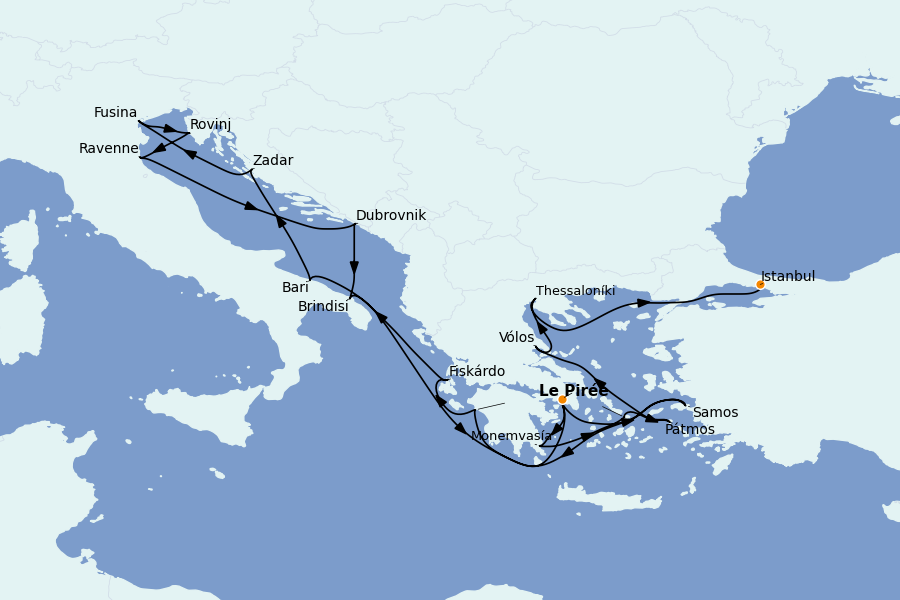 Itinéraire de la croisière Méditerranée Occidentale 21 jours à bord du Explora I