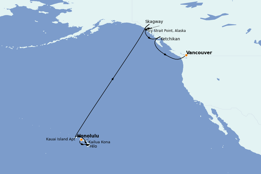 Itinéraire de la croisière Hawaii 16 jours à bord du Norwegian Sun