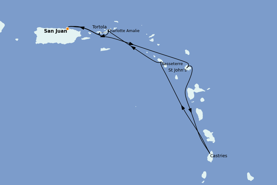 Itinéraire de la croisière Caraïbes de l'Est (Antilles) 7 jours à bord du Brilliance of the Seas