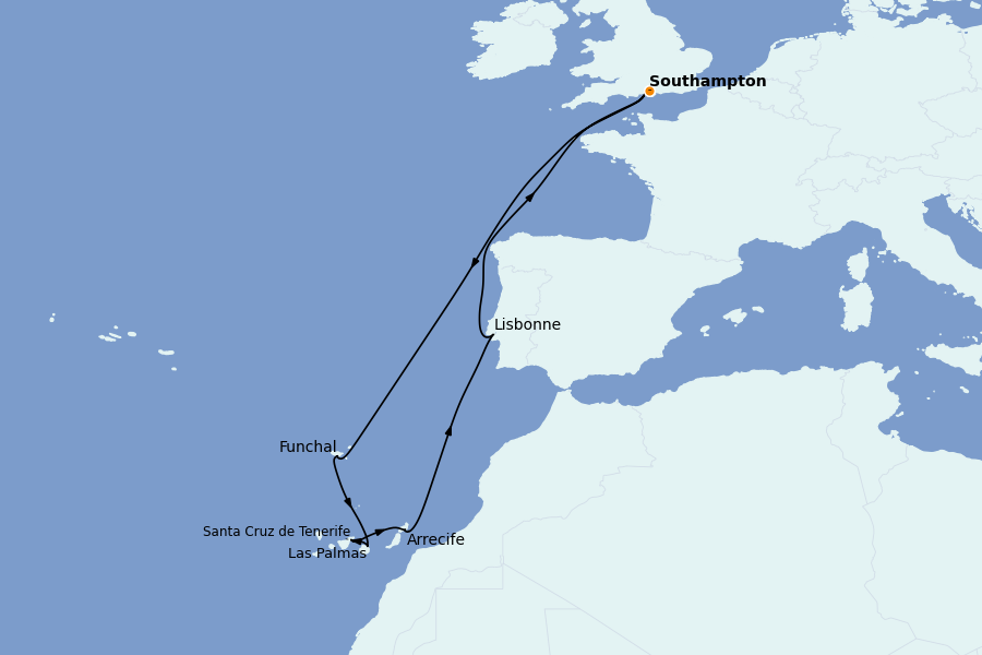 Itinéraire de la croisière Méditerranée Occidentale 12 jours à bord du Queen Anne