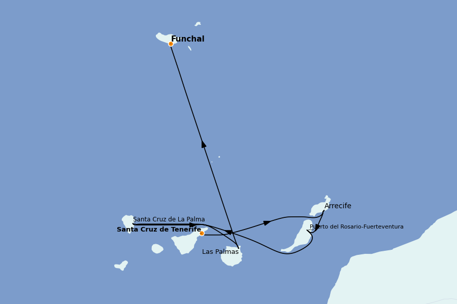 Itinéraire de la croisière Îles Canaries 6 jours à bord du MSC Musica