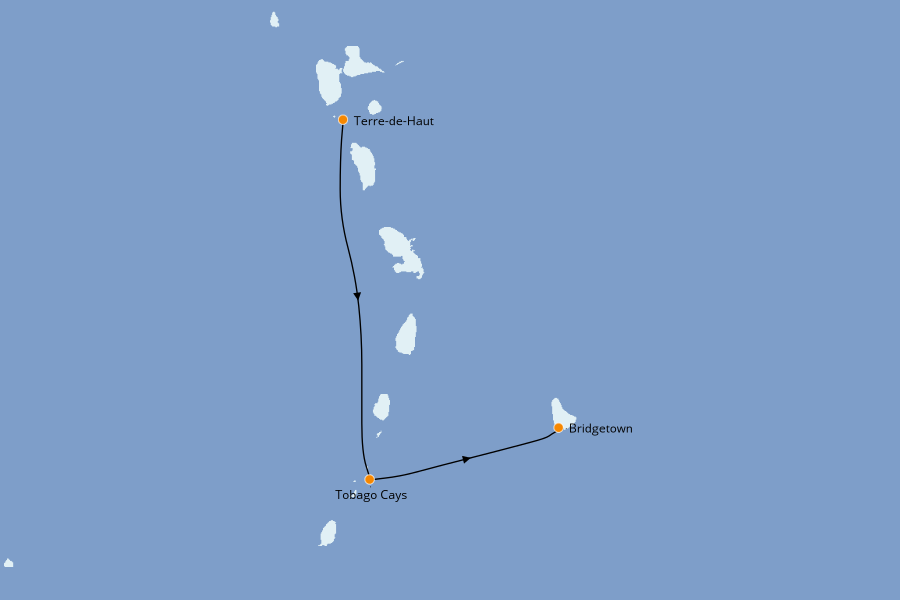 Itinéraire de la croisière Caraïbes de l'Est 7 jours à bord du Royal Clipper