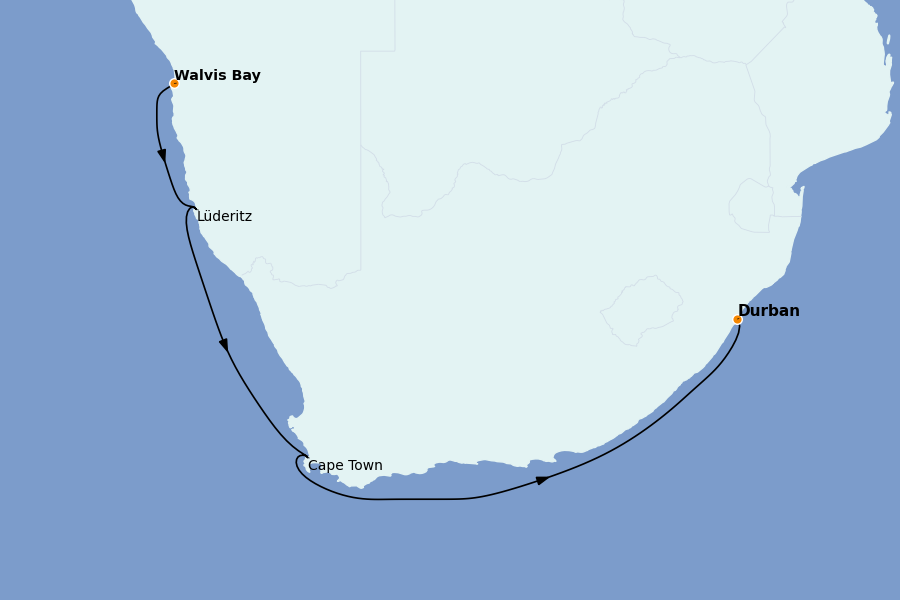 Itinéraire de la croisière OCÉAN INDIEN - AFRIQUE 10 jours à bord du Le Bougainville