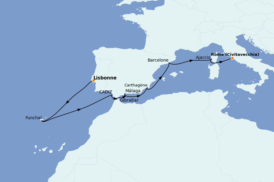 Itinéraire de la croisière Méditerranée Occidentale 10 jours à bord du Nautica