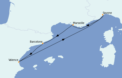 Itinéraire de la croisière Méditerranée 5 jours à bord du Costa Favolosa
