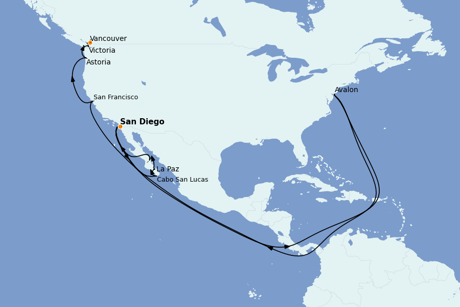 Itinéraire de la croisière Riviera Mexicaine et Amérique Centrale (Côte Pacifique) 14 jours à bord du Ms Nieuw Amsterdam
