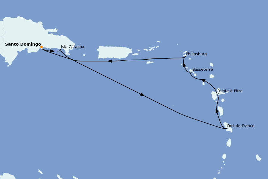 Itinéraire de la croisière Caraïbes de l'Est 7 jours à bord du Costa Fascinosa