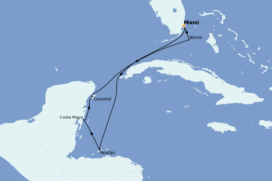 Itinéraire de la croisière Caraïbes de l'Ouest 7 jours à bord du Scarlet Lady