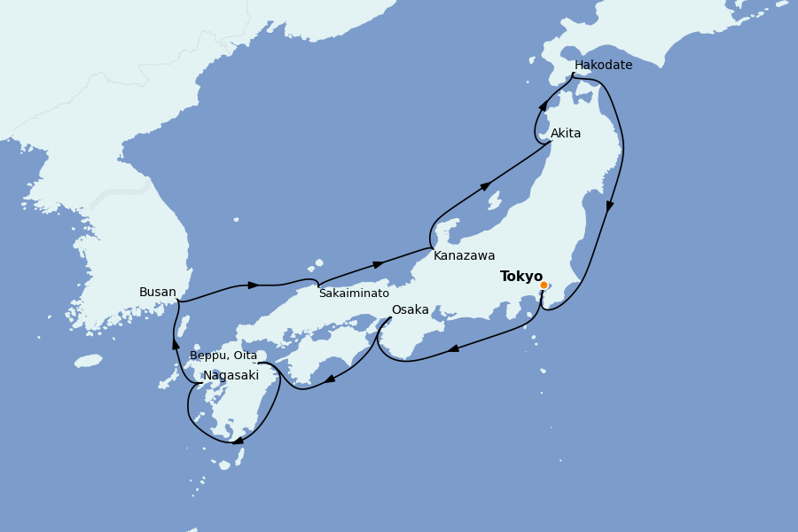Itinéraire de la croisière Chine, Japon, Hong Kong, Taïwan, Corée du Sud 14 jours à bord du Seven Seas Explorer