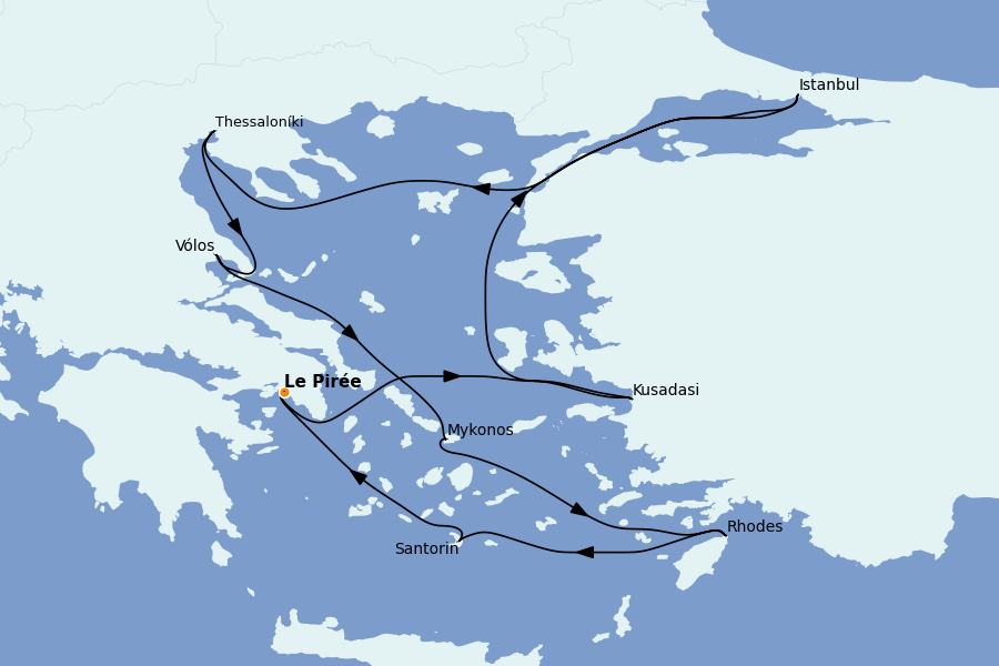 Itinéraire de la croisière Îles Grecques, Adriatique et Turquie - Méditerranée Orientale 11 jours à bord du Silver Nova