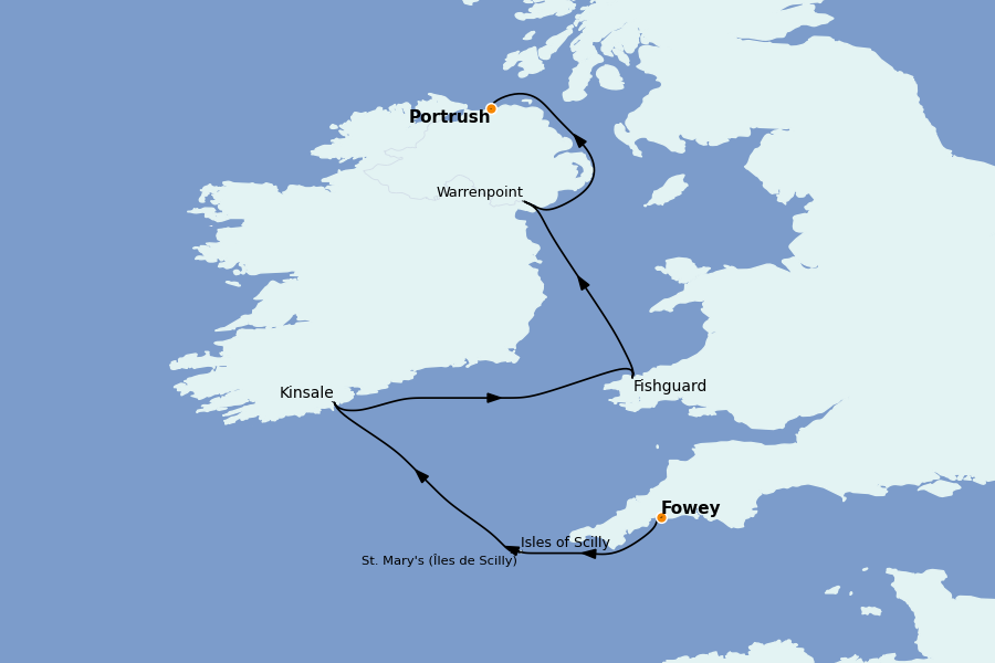 Itinéraire de la croisière Îles Britanniques 8 jours à bord du L'Austral