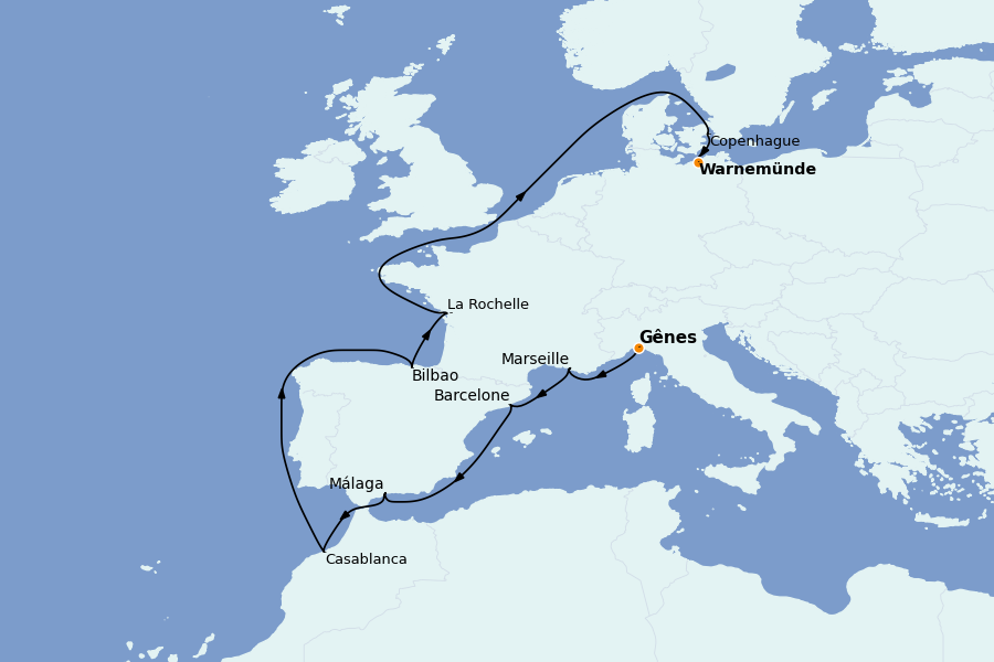 Itinéraire de la croisière Méditerranée Occidentale 13 jours à bord du MSC Magnifica