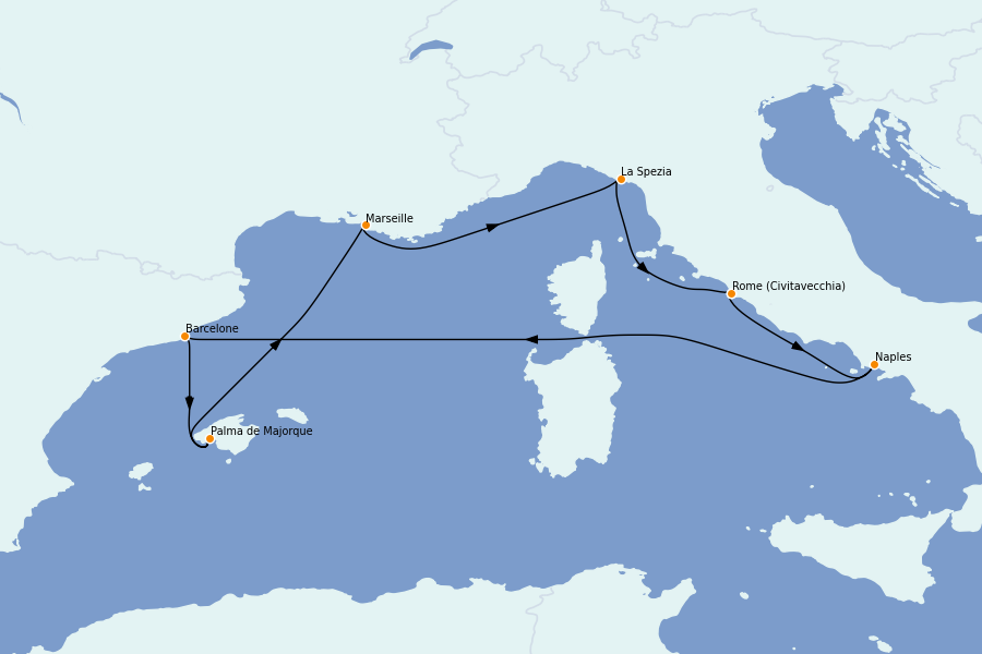 Itinerario del crucero Mediterráneo Occidental 7 días a bordo del Allure of the Seas